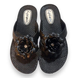 Beverly Hills Polo Hills Polo Club Floral Black Sandals Women’s Size 7